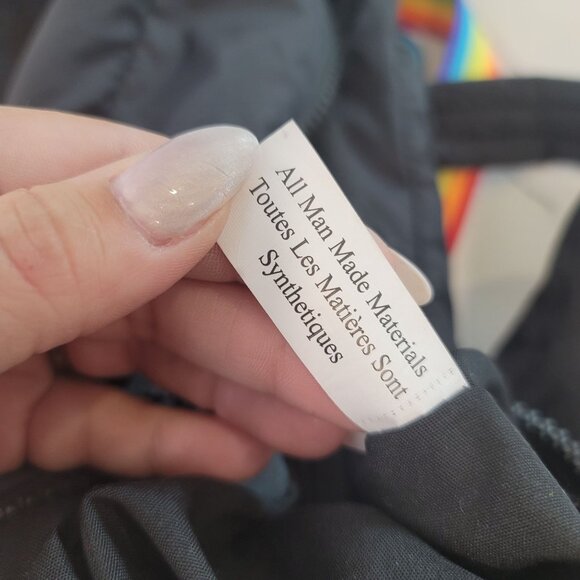 Sondra Roberts Squared Black puffer Tote Bag With Rainbow Stripes & long Strap - Picture 2 of 7